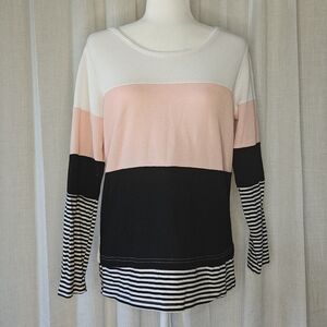 Colorblock Long Sleeve Top - Black, Pink, White